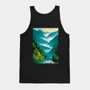 Lake with a Misty Valley In the Background Tank Top